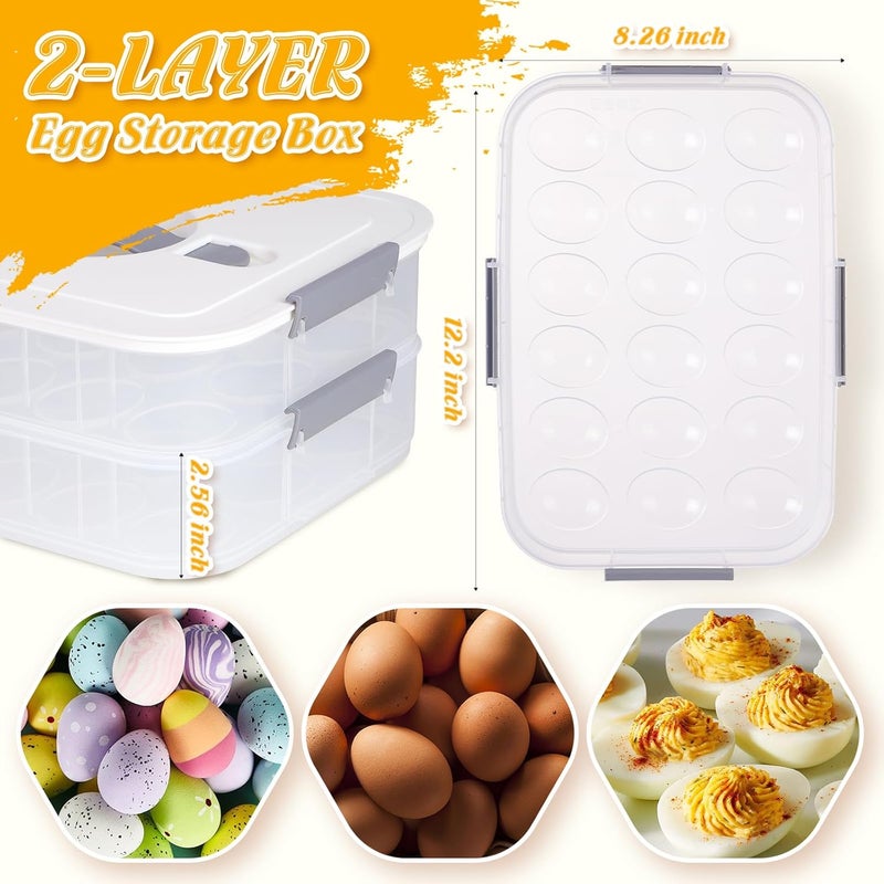 FACULX 2-Layer Deviled Egg Containers with Lid, 36 Slots Deviled Egg Tray Carrier with Handle and Deviled Egg Injector Piping Tool, Portable Egg Storage Carrier Tray Platter for Party Picnic Travel (white) - Image 2